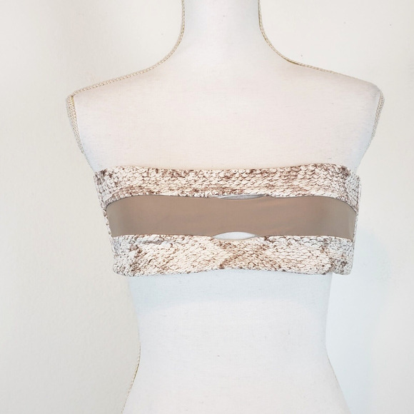 NEW!! PILYQ SIZE S Bandeau Bikini Top Swimwear Snake White Beige w/ Halter Strap - Picture 8 of 8